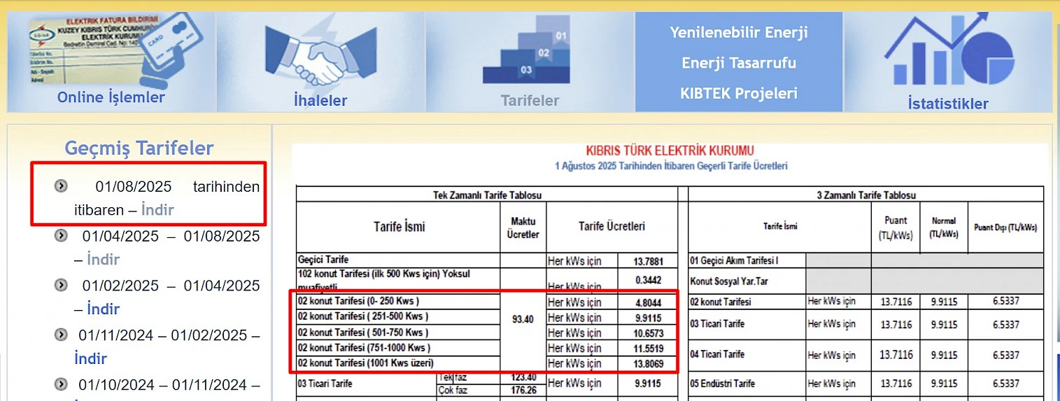Oficjalna tabela taryf Kib-Tek